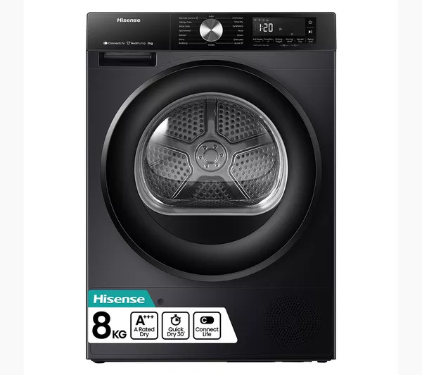 Hisense 3S Series DH3S802BW3 WiFi-enabled 8kg Heat Pump Tumble Dryer - Black